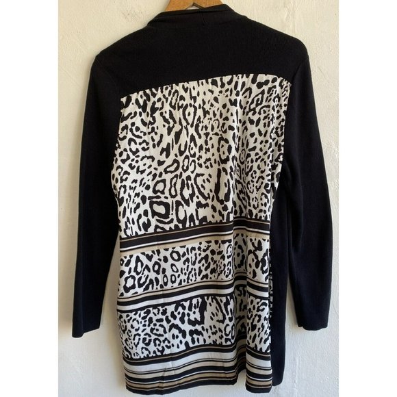 COPY - Chico's Knit Sheer Open Front Cardigan 1/Medium Black Animal Print Contr… - Picture 6 of 8